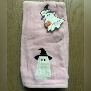 Kassafina Pink Ghost Kitchen Towels Set of 2 Witch Hat Plush Lace Embroidered